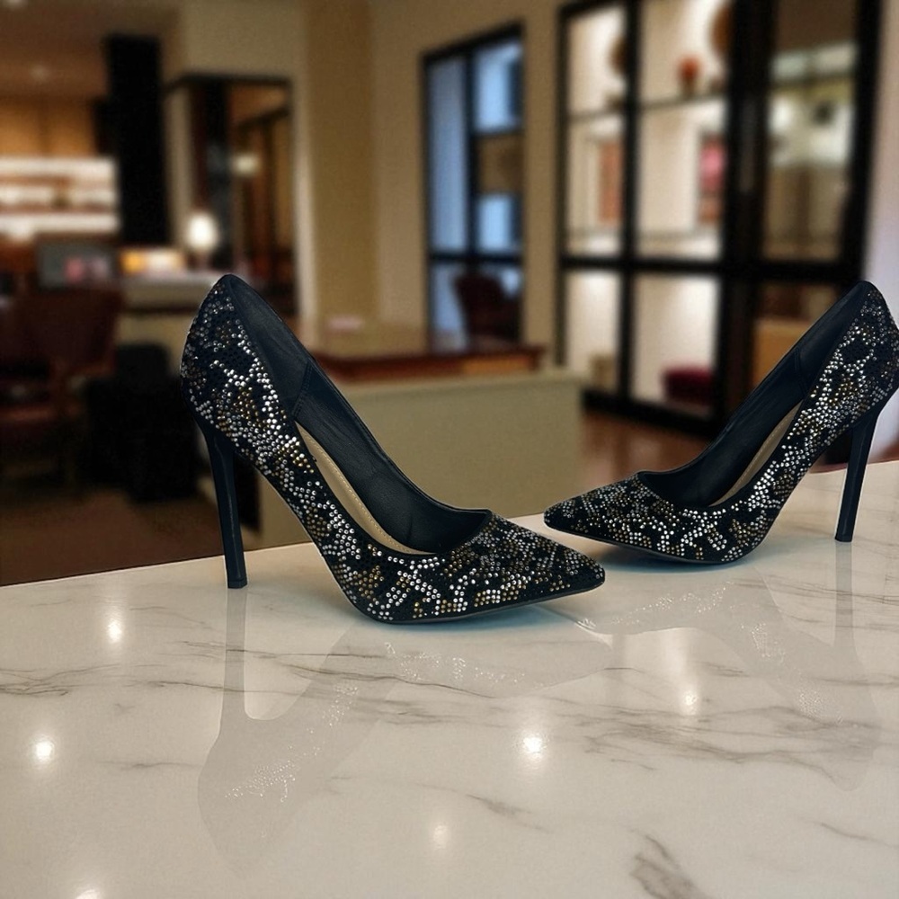 JustFab Black Rhinestone Stiletto Heels – Size 7.5